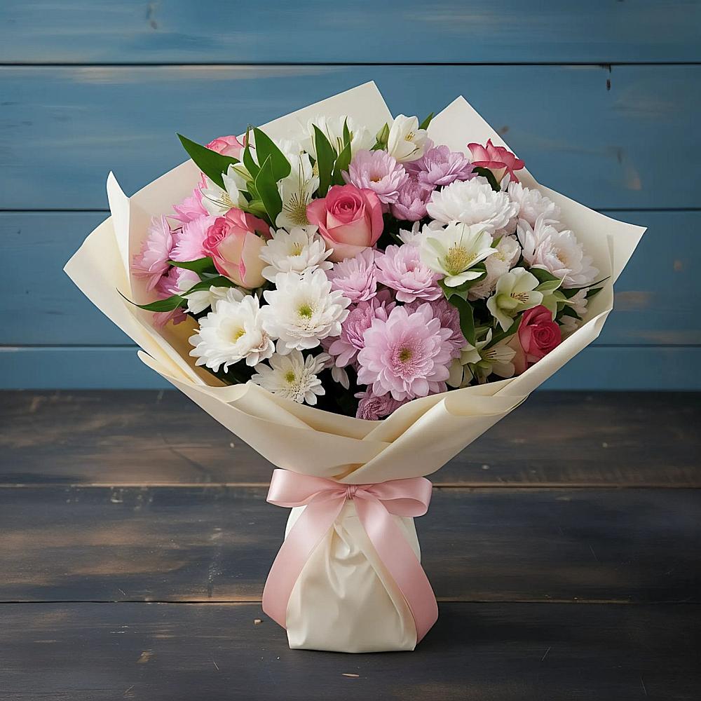 Букет цветов из: Хризантемы, Альстромерии и Розы в Черкизово